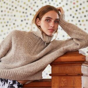 Blanca Pukara Alpaca Quarter Zip Sweater Medium Tan - Wayra